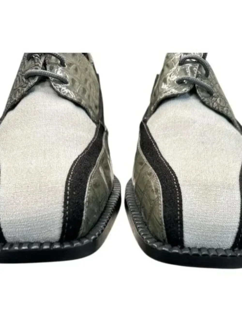 Hugo Vitelli Men’s Croc-Embossed Leather/Fabric Oxford Shoes Gray Black Size 8.5